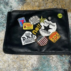 Dream Control Women Black Clutch Bag One Faux Leather Biker Patch
